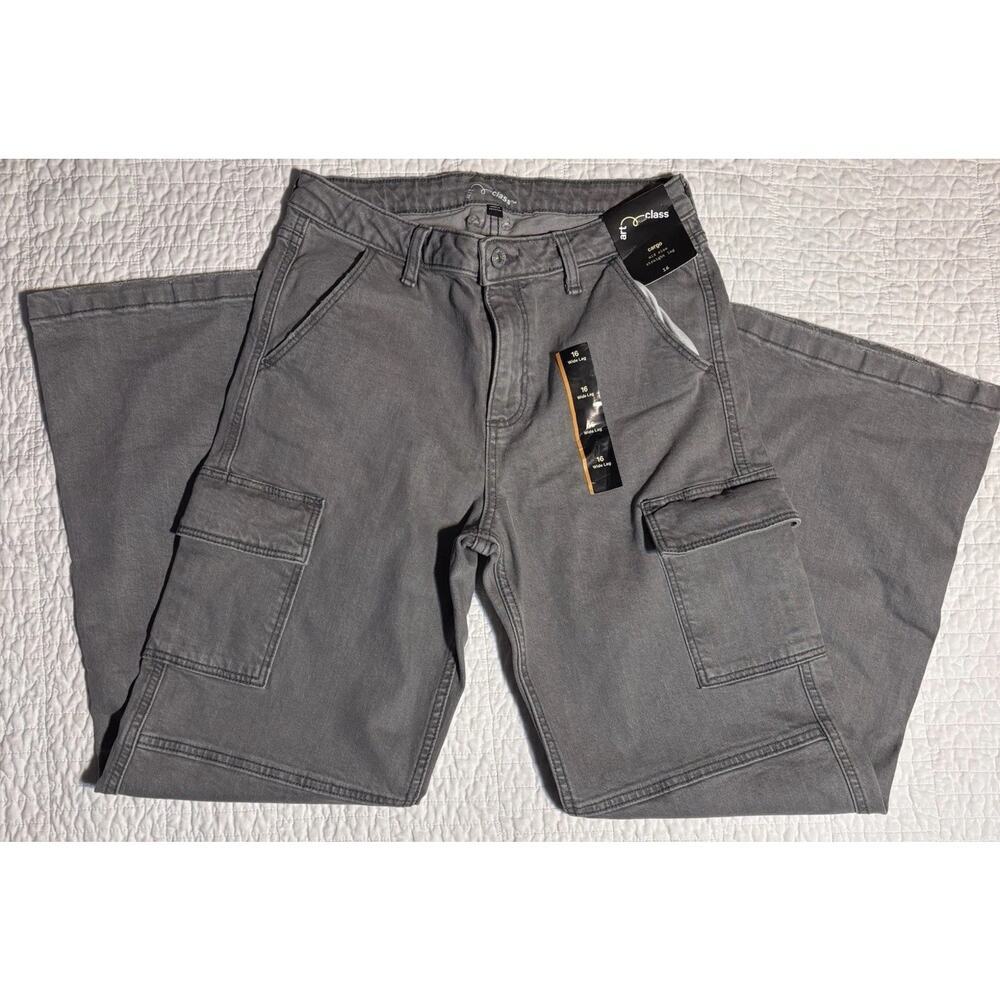 Art Class Girls XL 16 Gray Mid-Rise Wide Leg Cargo Pants NWT Adjustable Waist